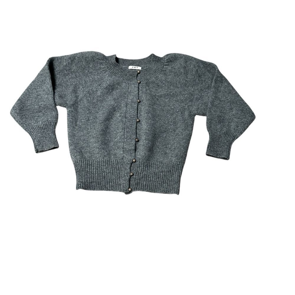 K&H 100% Wool Gray Button Front Cardigan Sweater Women’s Medium Japan Made